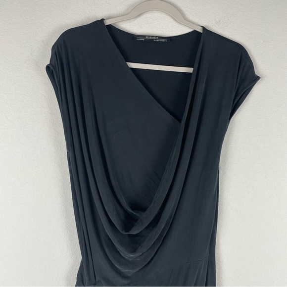 All Saints Dark Gray Black Isa Asymmetrical Short Sleeve Dress Size 4 - Picture 2 of 7